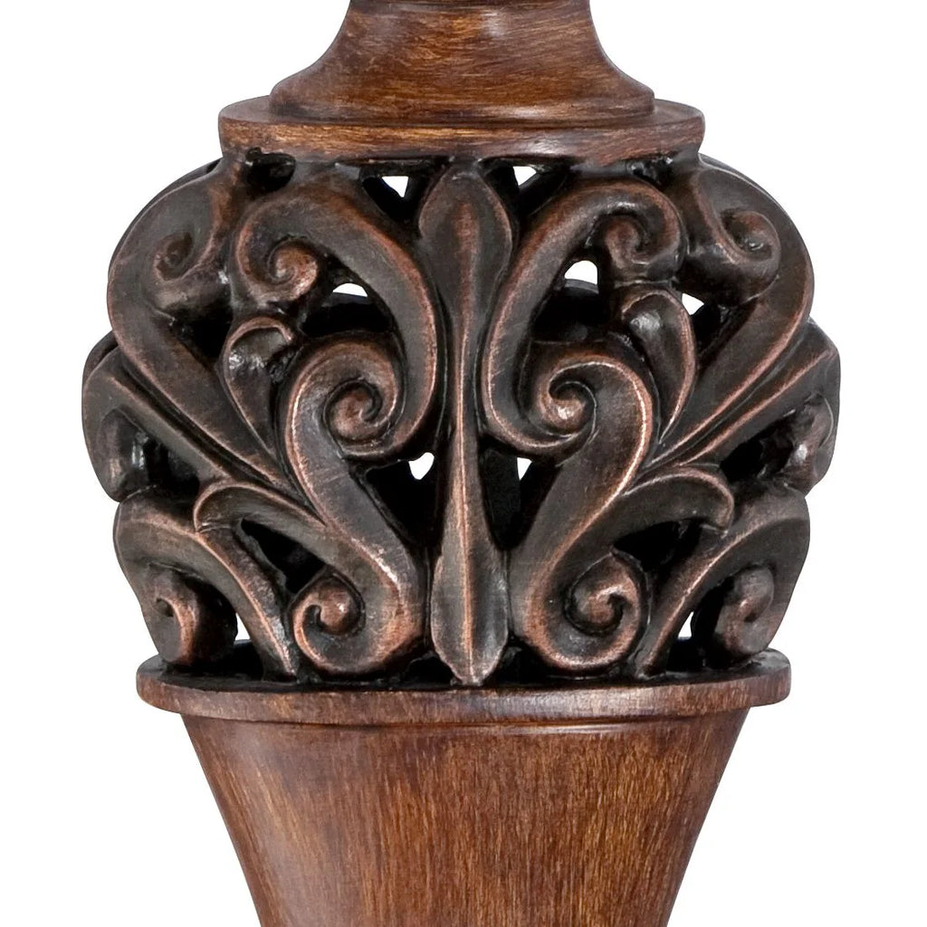 Regency Hill Exeter Table Lamps 30" Set of 2 Bronze Wood Carved Leaf Shade P490