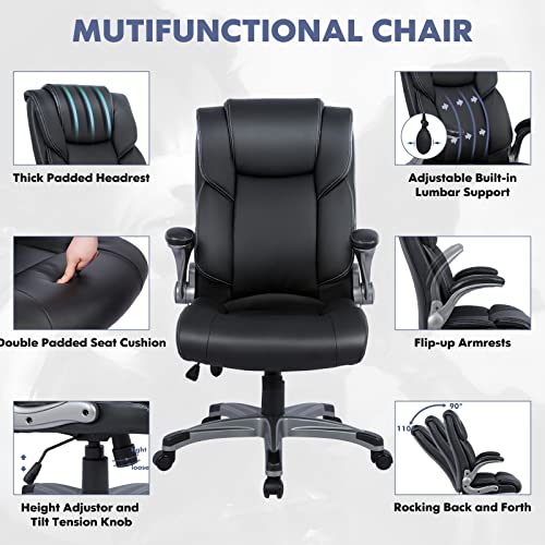 COLAMY Executive Ergonomic Office Chair with Bonded Leather and Flip-up Armrests A775113