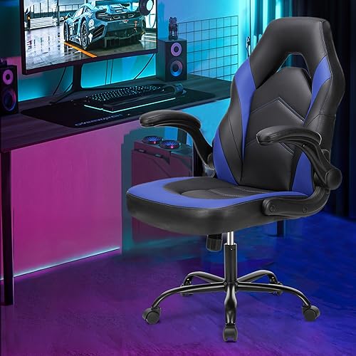 Sweetcrispy Ergonomic Gaming Desk Chair with Flip-up Armrest, Black Blue C253