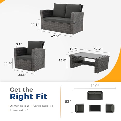 Wisteria Lane 4 Piece Outdoor Patio Furniture Set, Gray Rattan Sofa with Cushion P41861