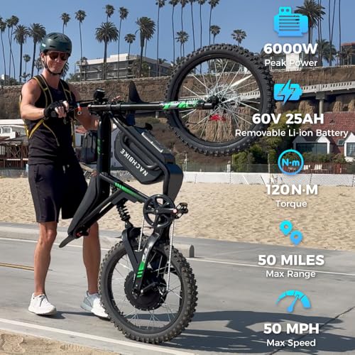 6000W Electric Dirt Bike for Adults, 60V 25Ah Removable Battery, Full Suspension U76650