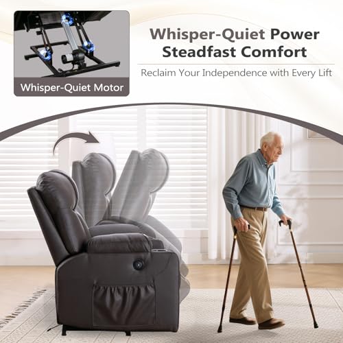 ANJ Large Power Lift Recliner Chair with Massage and Heat for Elderly, Camel Z8802