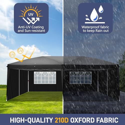Outvita 10x20ft Pop Up Canopy Tent with 6 SideWalls, Black C203441