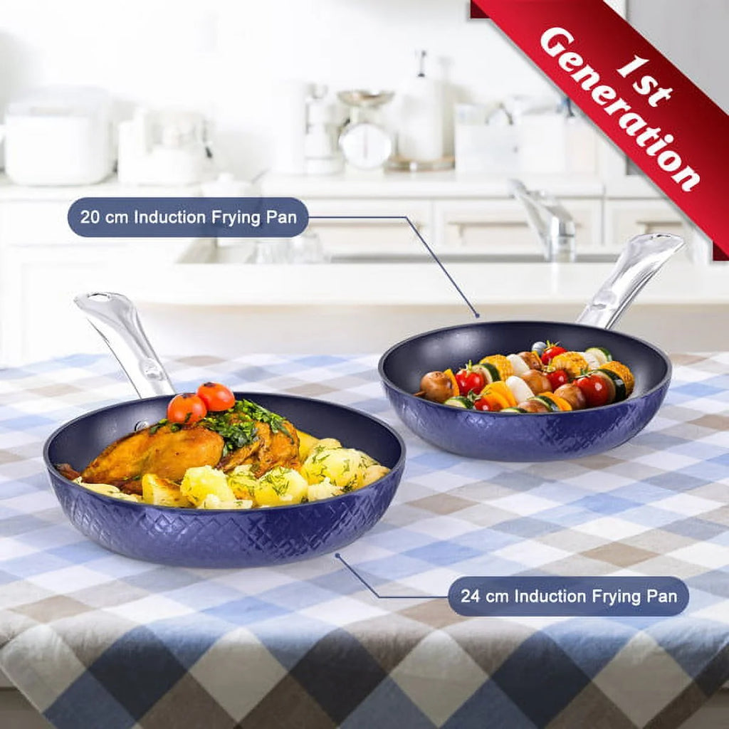 Fithood Frying Pan Set Non Stick 3 Pieces, Blue Diamond Cookware, Aluminum Ceramic Coating G219801