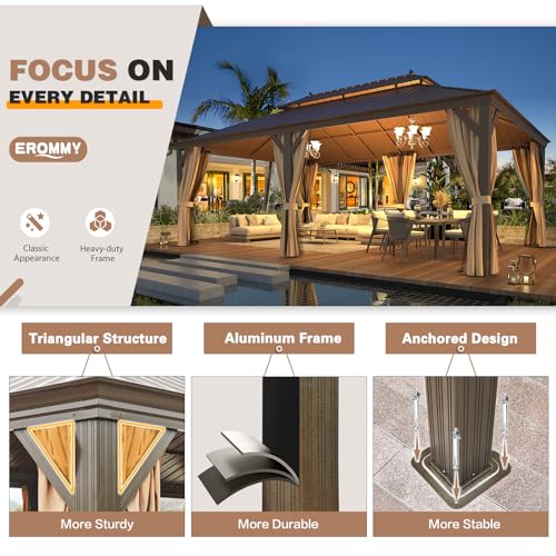 EROMMY 14'x20' Hardtop Gazebo Double Roof Galvanized Steel Outdoor Pavilion G3084