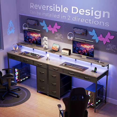 Huuger Gaming Desk with 6 Drawers, LED Lights, 47 Inch, Black N423283