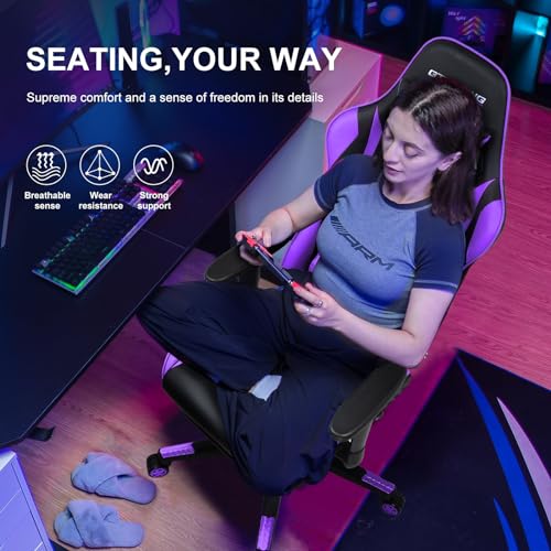 GTRACING Gaming Chair with Footrest, Ergonomic Reclining, Blue C551