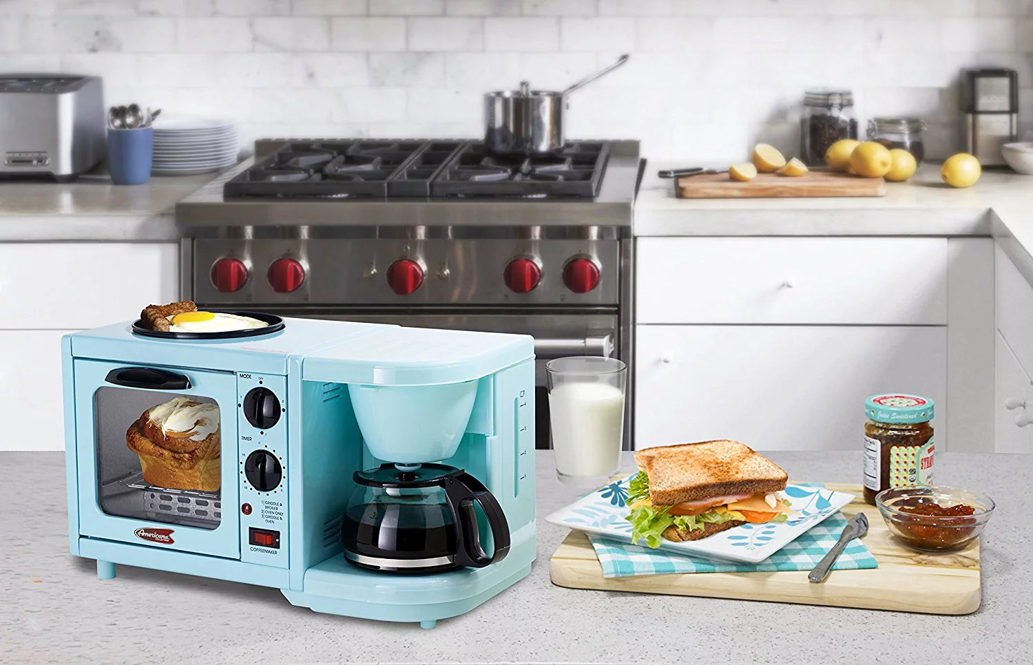 Americana by Elite EBK-200BL 3-in-1 Mini Breakfast Shoppe, Mint Blue U864787