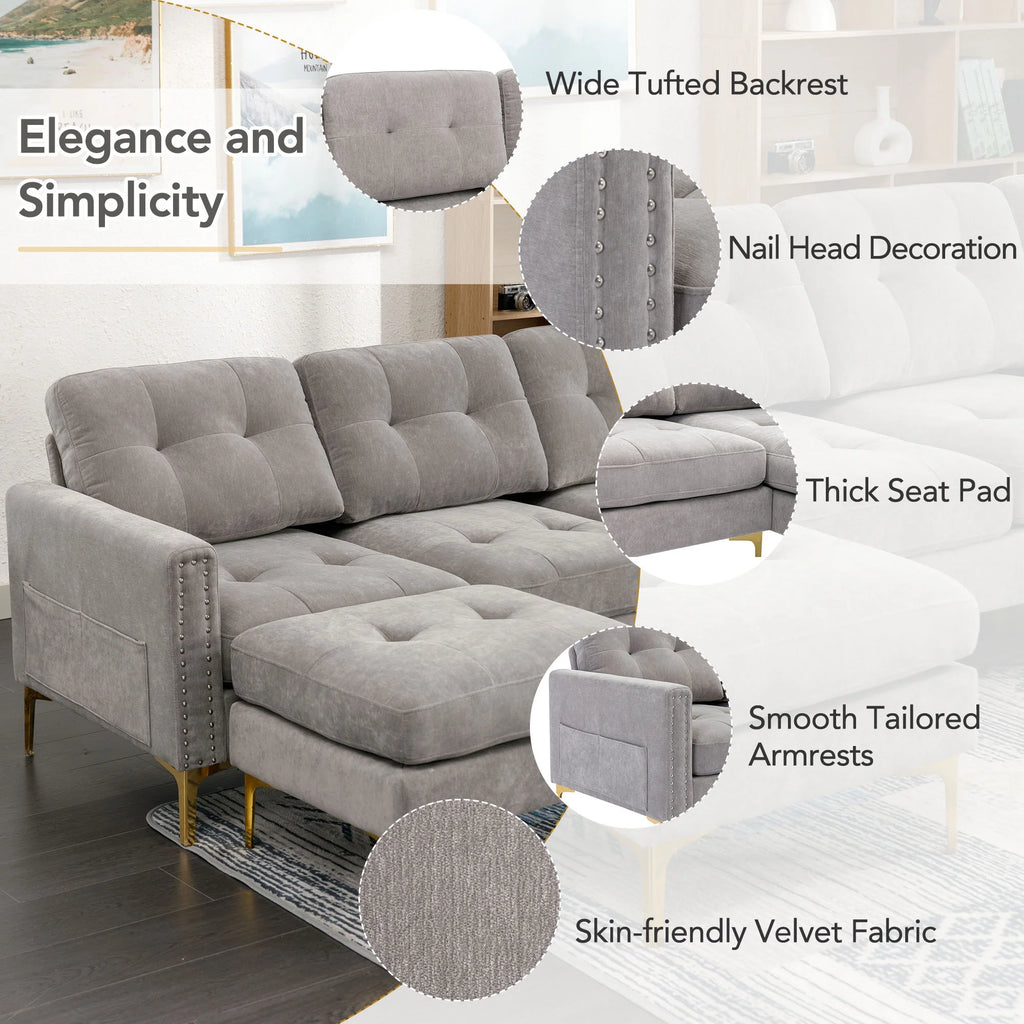 Soges U-Shaped Sectional Sofa with Ottoman, Gray, 110"x54" O53345