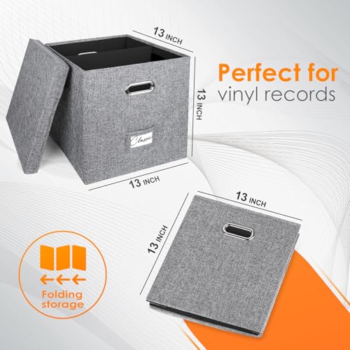 Vinyl Record Storage Box for 50 LPs, Stackable Linen Crate with Lid P294298