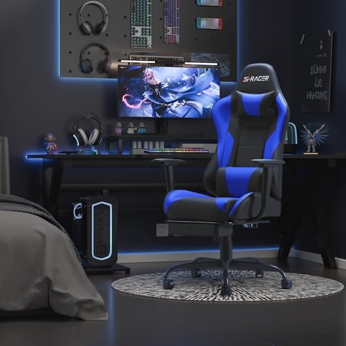 Homall Gaming Chair with Footrest and Massage Lumbar Support, Black T748