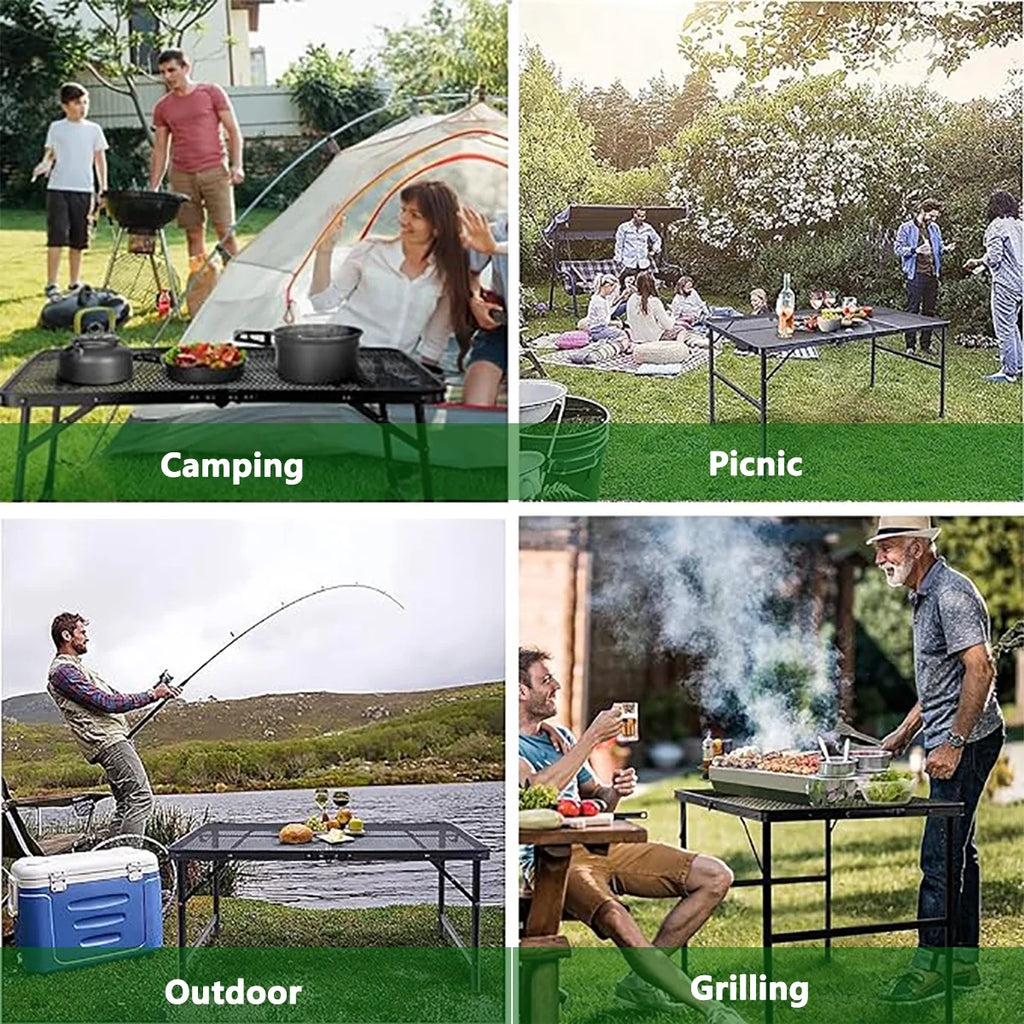 tonchean Folding Grill Table, Adjustable Height Camping Table, Portable Aluminum P880581
