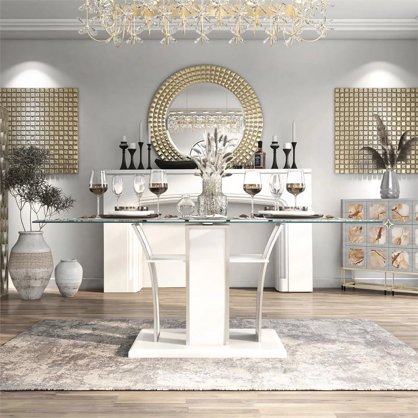 Furniture of America Valery Glass Top Dining Table White Y3586