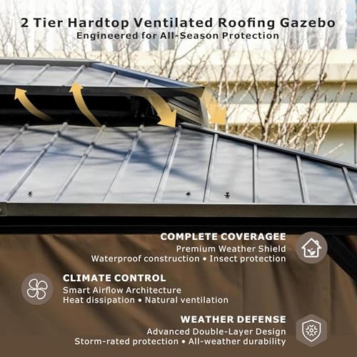 10'x12' Hardtop Gazebo with Galvanized Steel Roof and Privacy Curtains B7308