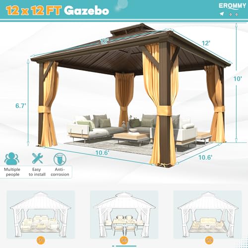 EROMMY 14'x20' Hardtop Gazebo Double Roof Galvanized Steel Outdoor Pavilion G3084