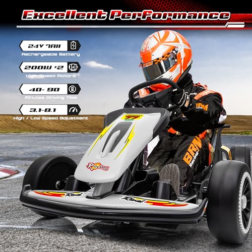 24V Electric Go Kart for Kids, 400W Drift Cart with EVA Tires, Red Y5542