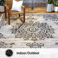 Nicole Miller New York Patio Country Azalea Transitional Medallion Indoor/Outdoor Area Rug, Grey/Black, 5'2"x7'2"