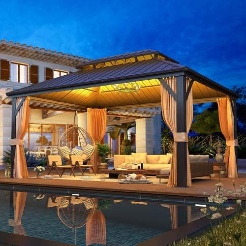 EROMMY 14'x20' Hardtop Gazebo Double Roof Galvanized Steel Outdoor Pavilion G3084