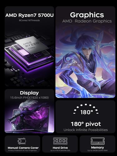 AMD Gaming Laptop, 15.6" Ryzen 7 5700U, 16GB RAM 512GB SSD, Windows 11 F492114
