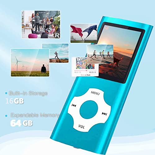 Hotechs MP3 Player with 32GB Memory, FM Radio, Voice Record (Blue) B931379