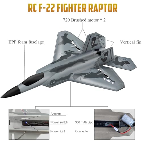HAWK'S WORK 2 CH RC Airplane F-22 Ready to Fly 2.4GHz A3792