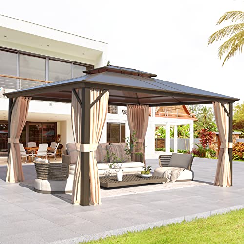 EROMMY 10' x 12' Hardtop Gazebo with Aluminum Frame and Double Roof Q573