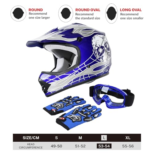 SLMOTO Dot Youth Kids Motocross Helmet Red Spider Design with Goggles and Gloves F254987