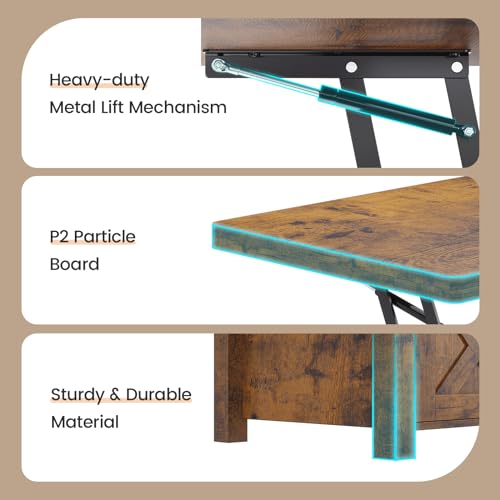 SEDETA Lift Top Coffee Table with Storage, Convertible Dining Table, Grey M719