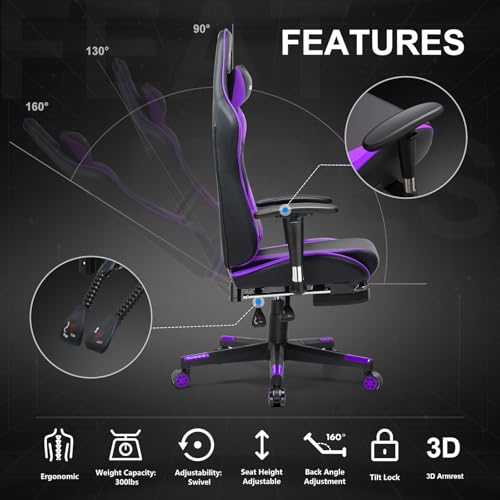 GTRACING Gaming Chair with Footrest, Blue R841
