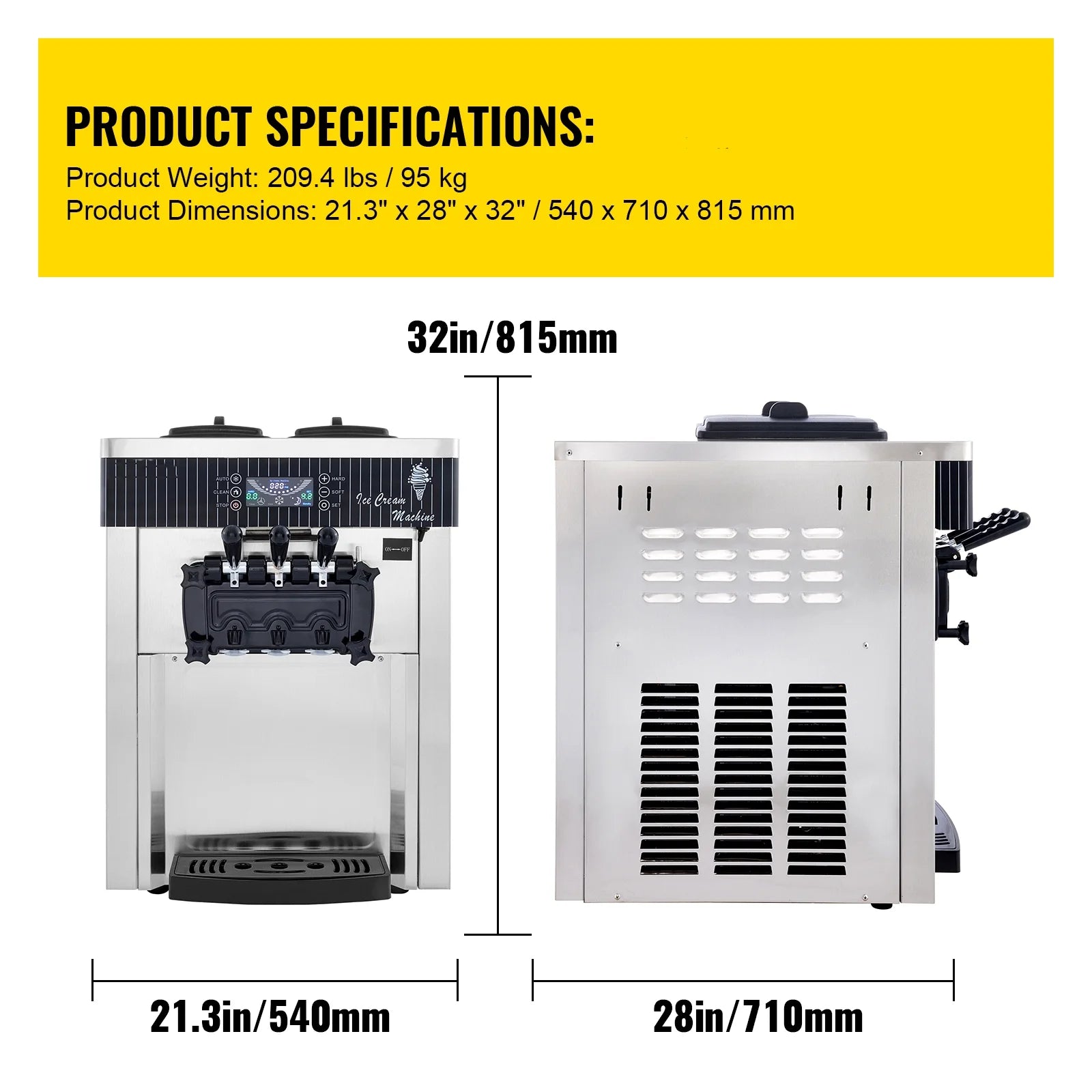 BENTISM Commercial Ice Cream Machine 20-28L/H Soft Serve, Silver K39868