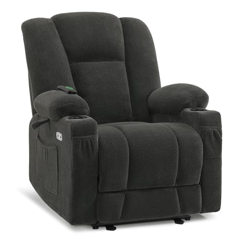 MCombo Zero Gravity Power Recliner Chair with Heat and Vibration Massage, USB & Type C Ports, Cup Holders, Fabric 8015 (Brown) Z599462