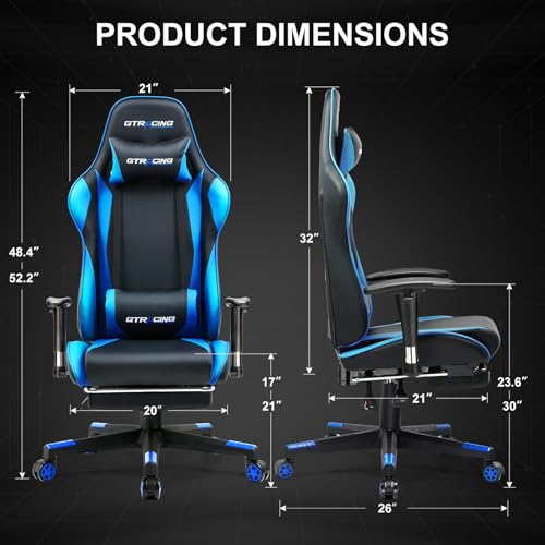GTRACING Gaming Chair with Footrest, Blue R841