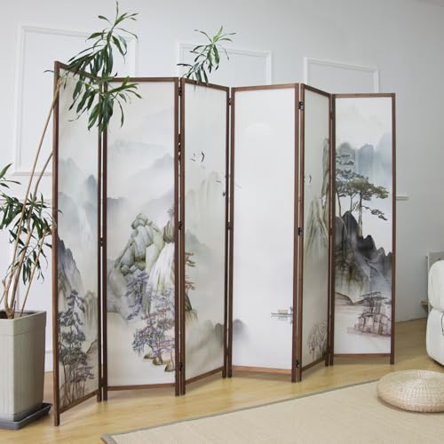 6 Panel Room Divider Screen, Double Faced, Mountain Landscape, 67" H x 94.5" W B114