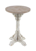 DecMode 16" x 23" White Wood Intricately Carved Scroll Accent Table with Brown Wood Top, 1-Piece