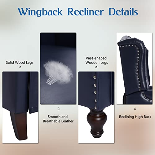 Wingback Recliner Chair with Massage and Heat, Tufted Fabric, Wooden Legs D91574