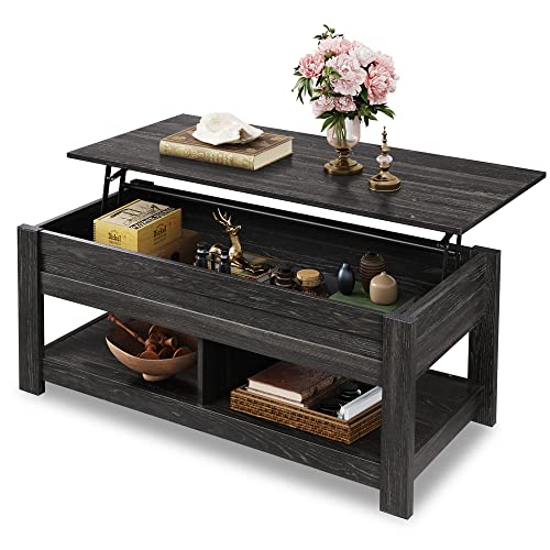 WLIVE Lift Top Coffee Table with Storage Shelf, Rustic Brown Z11463