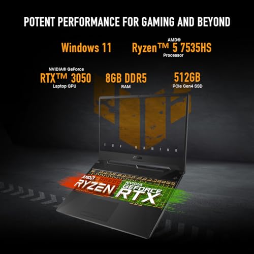 ASUS TUF Gaming A15 Laptop, 15.6" FHD 144Hz, RTX 3050, Ryzen 5, 8GB DDR5, 512GB SSD, Windows 11 X67886