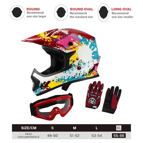 SLMOTO Dot Youth Kids Motocross Helmet Red Spider Design with Goggles and Gloves F254987