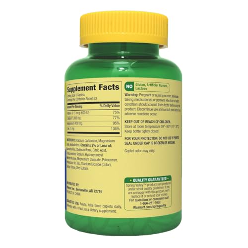 Spring Valley Calcium Magnesium Zinc Plus Vitamin D3 Caplets 250 Count with Weekly Pillbox J554738