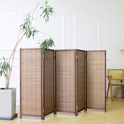 3 Panel Bamboo Room Divider, Double Sided, Brown, 47.2"H E393