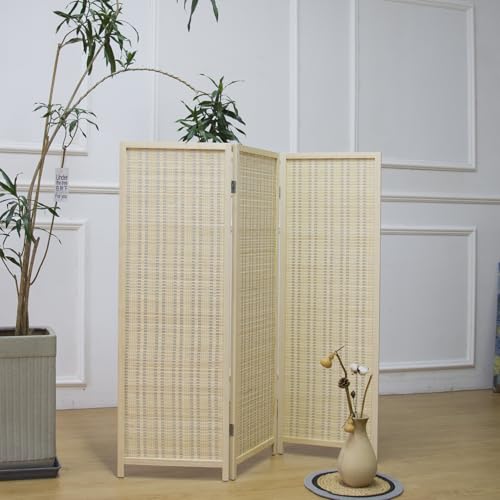 3 Panel Bamboo Room Divider, Double Sided, Brown, 47.2"H E393