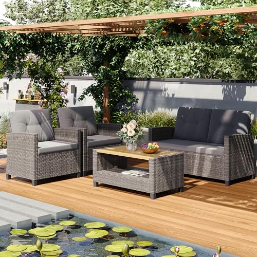 Wisteria Lane 4 Piece Outdoor Patio Furniture Set, Gray Rattan Sofa with Cushion P41861