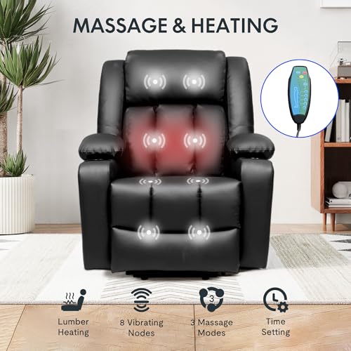 FLEXISPOT XL31 Power Lift Recliner Chair for Elderly, Electric Massage & Heat, PU Leather, Black C786106