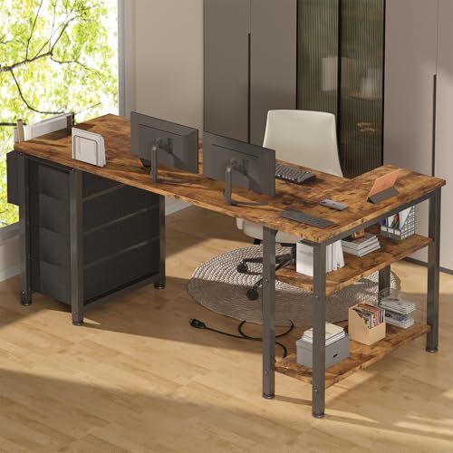 Lufeiya L Shaped Gaming Desk with Drawers & Power Outlet, Black A39519