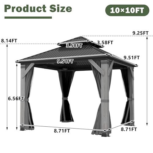12'x12' Hardtop Gazebo with Galvanized Steel Roof, Aluminum Frame, Curtains & Netting X81832