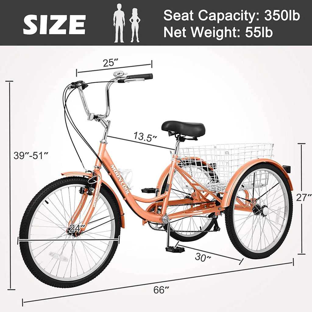 MOONCOOL Adult Tricycle 7 Speed, Three Wheel Bike for Seniors X69258