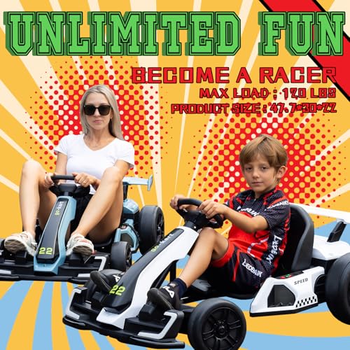 KerryYoo K61 Electric Drift Kart for Kids, 24V Ride On Toy with Adjustable Seat, Blue R5418