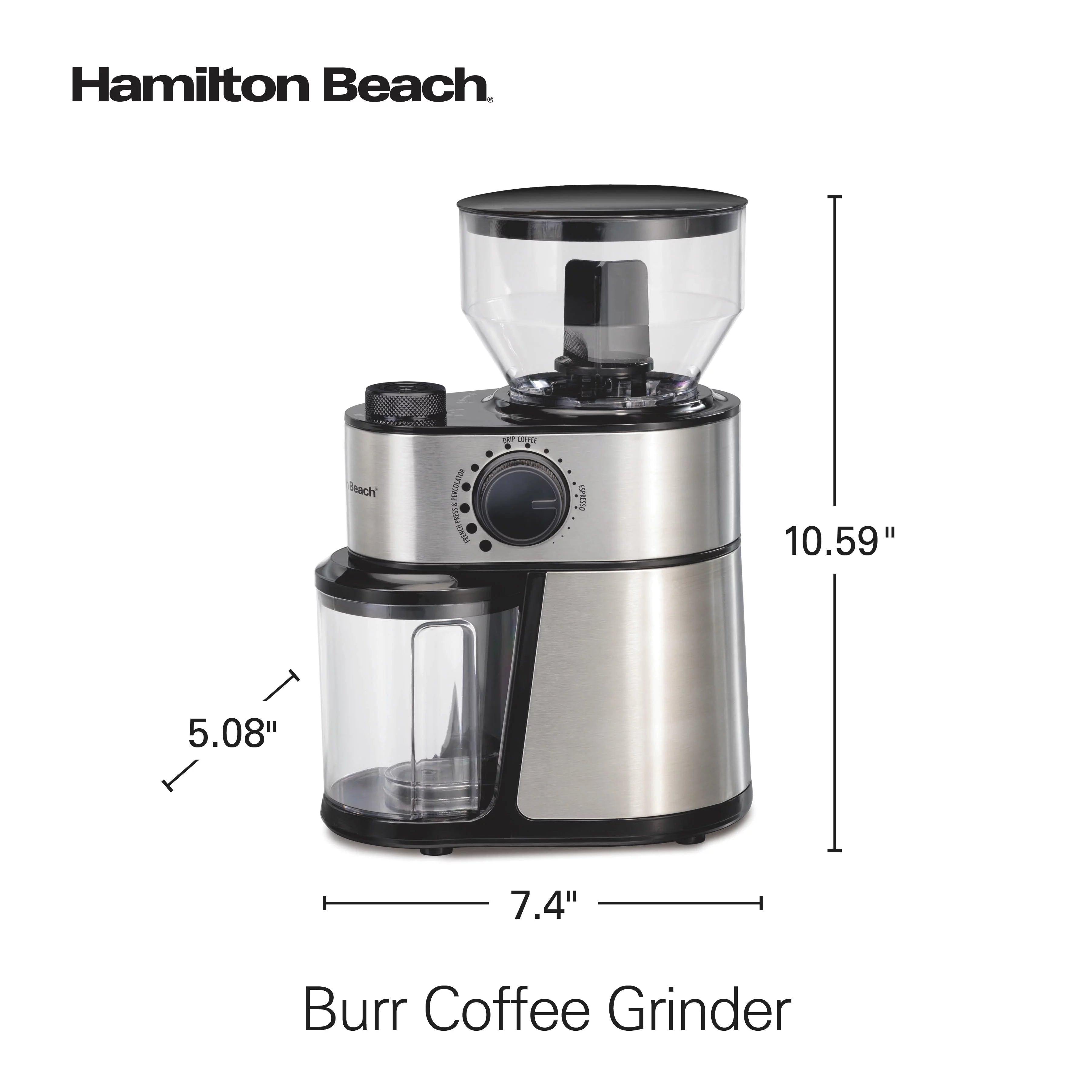 Hamilton Beach Burr Coffee Grinder, 18 Grind Settings, Stainless Steel, 80385 J81583