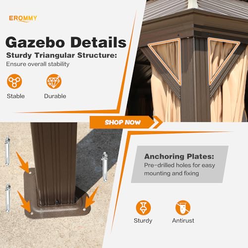 EROMMY 14'x20' Hardtop Gazebo Double Roof Galvanized Steel Outdoor Pavilion G3084