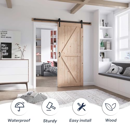 FREDBECK 48in x 80in Sliding Wood Barn Door with 8FT Hardware Kit V8036